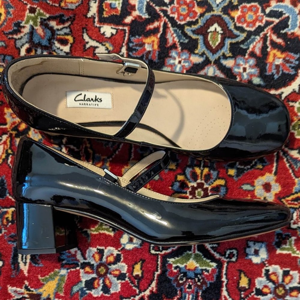 Clarks Black Mary Jane Heel - Patent Leather Mary Jane